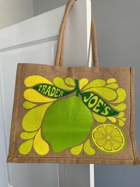 Trader Joe's Green Lemon Canvas Tote Bag